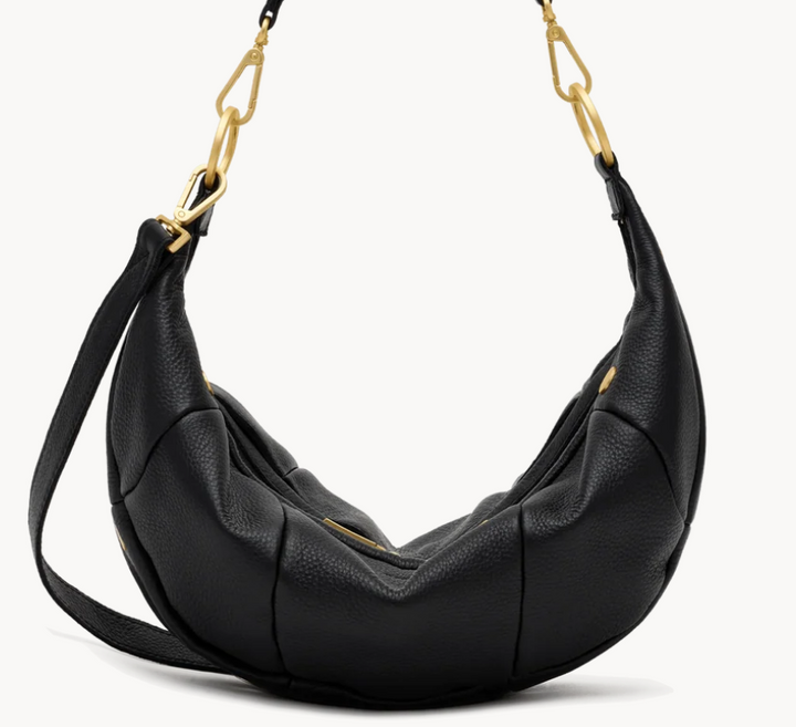 Erica Medium Black Boat Shape Crossbody w/Gold Rivets