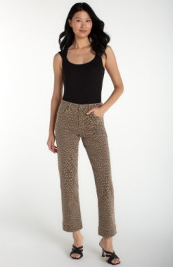 Kennedy Straight Pant with Wide Hem Khaki Abstract Animal Print