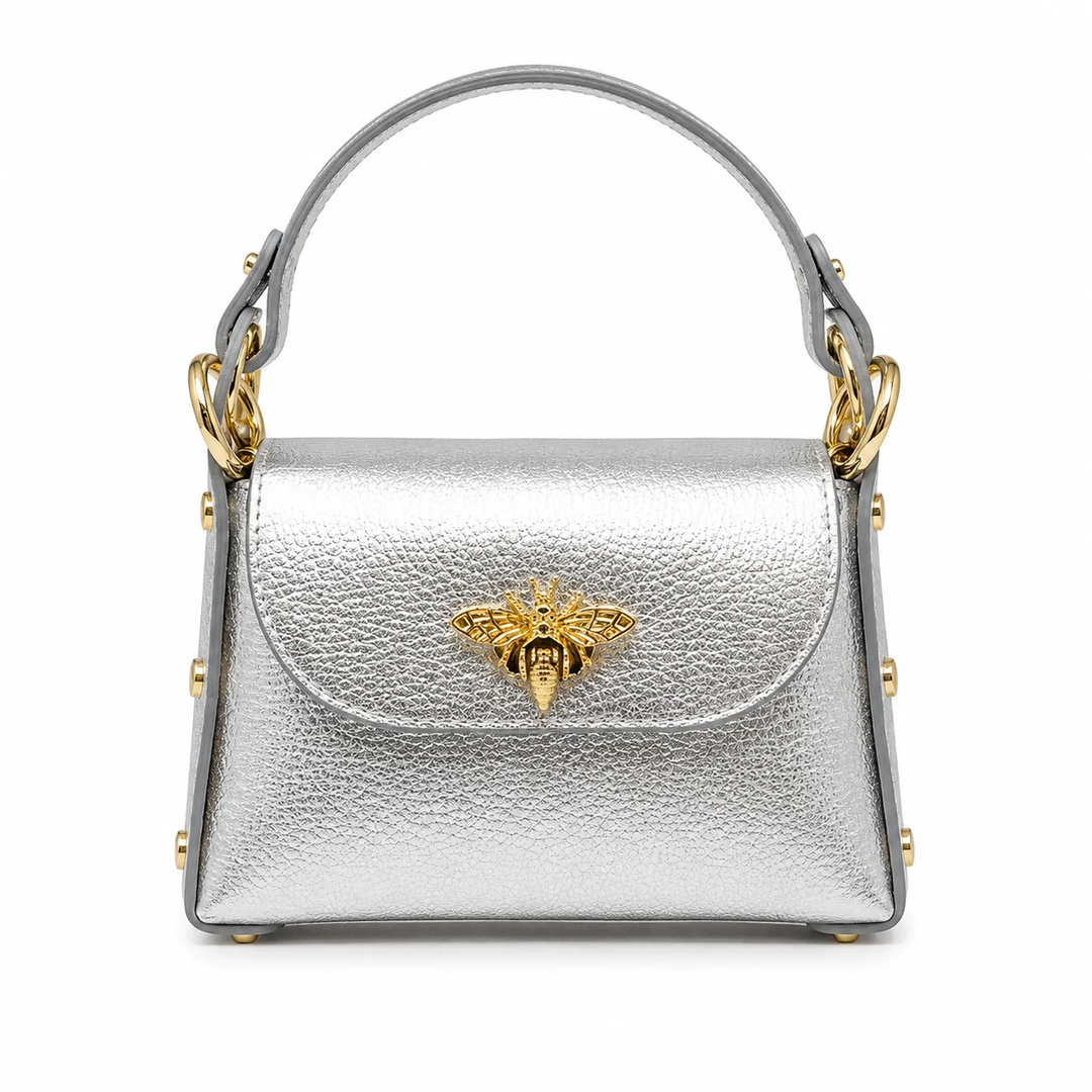 German Fuentes Genuine Italian Leather Bumblebee Mini Bag Silver