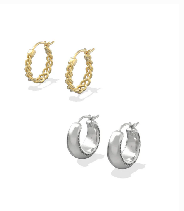 Gabriella Set of Huggie Earrings Mixed Metal